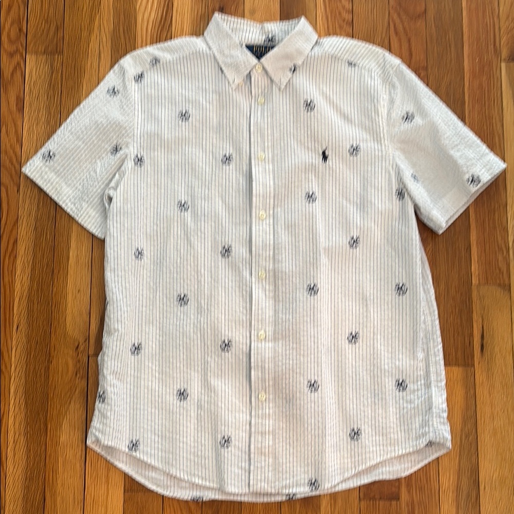 Boy’s White Striped Shirt with Embroidered Logo
